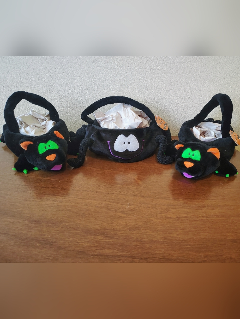 NWT 3 Plush Spider And Cat Halloween Candy Bags